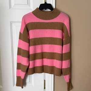 J. Crew Pink and Brown Striped Turtleneck Sweater